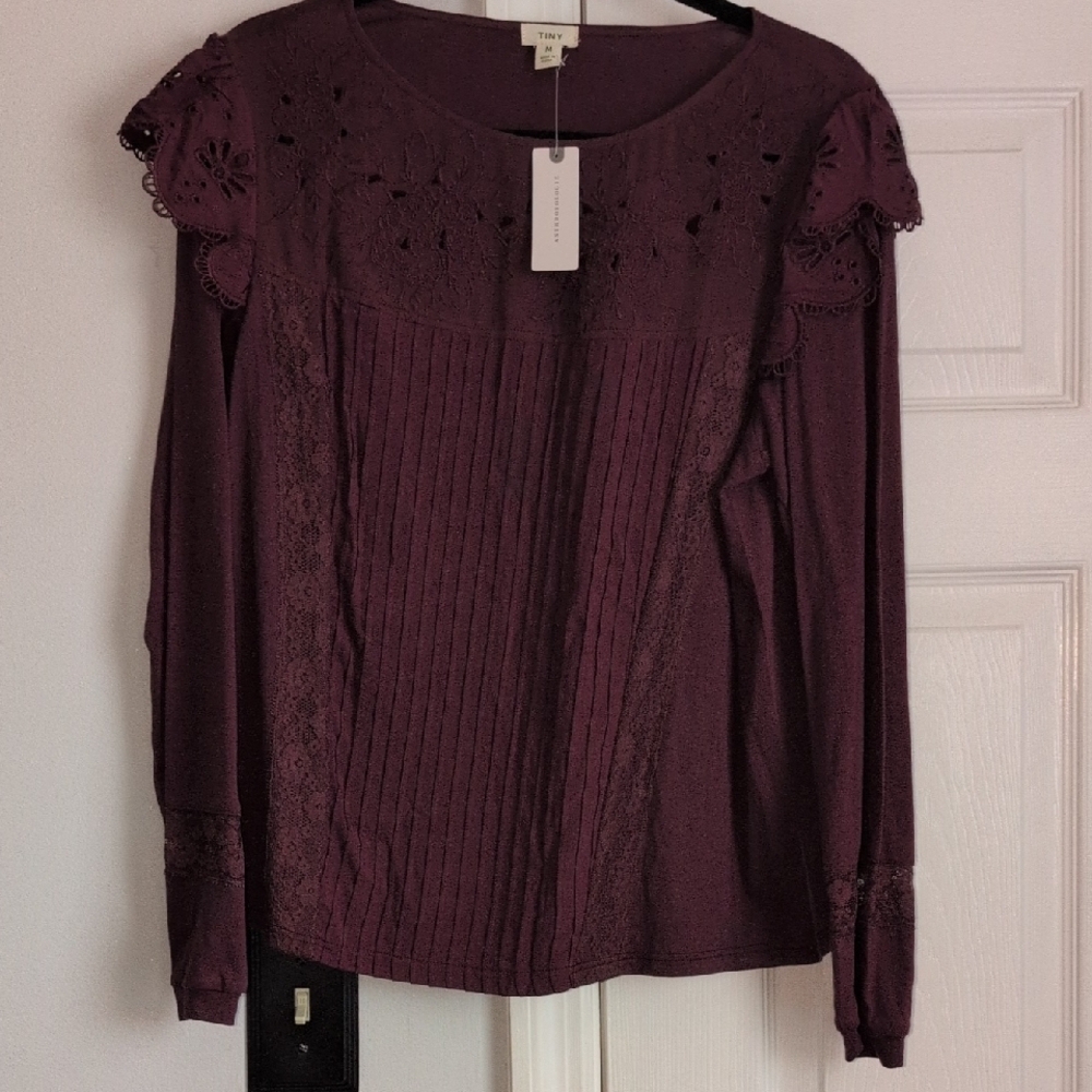 Anthropologie Plum Lace Long Sleeve Top